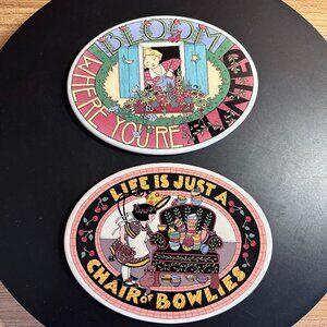 Set of 2 Vintage Mary Engelbreit Ceramic Wall Plaques - RARE 1990s